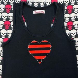 Emo Red and Black Striped Heart Racerback Tank Top / Size M